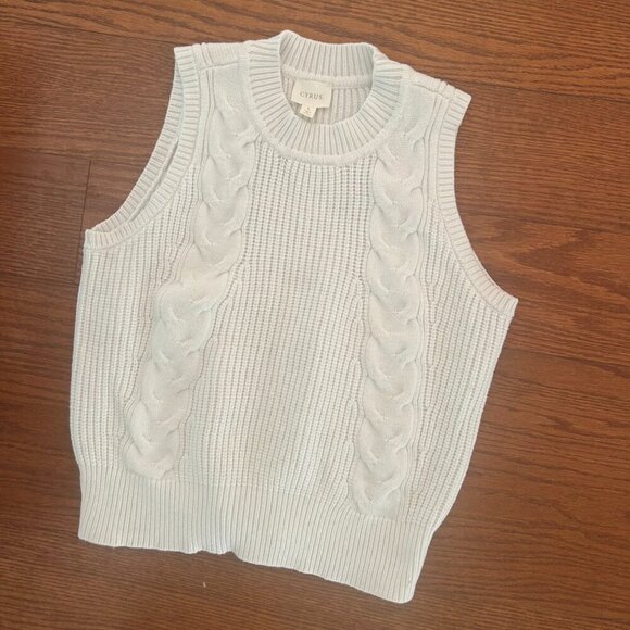 Cyrus Juniors Size Large White Cable Knit Crewneck Sweater Vest Academia Preppy - Picture 11 of 11